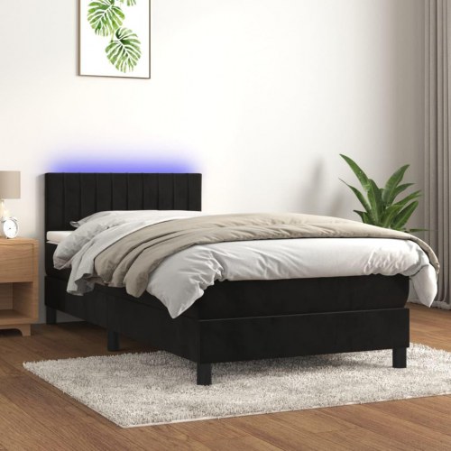 Kontinentalseng 80x200 cm i sort velour med madras og LED-lys