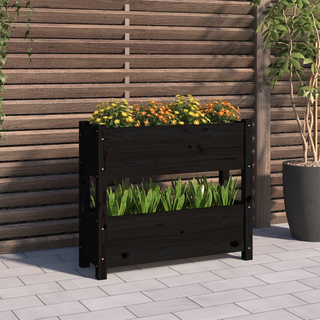 Plantekasse 77x25x66 cm massivt fyrretræ sort