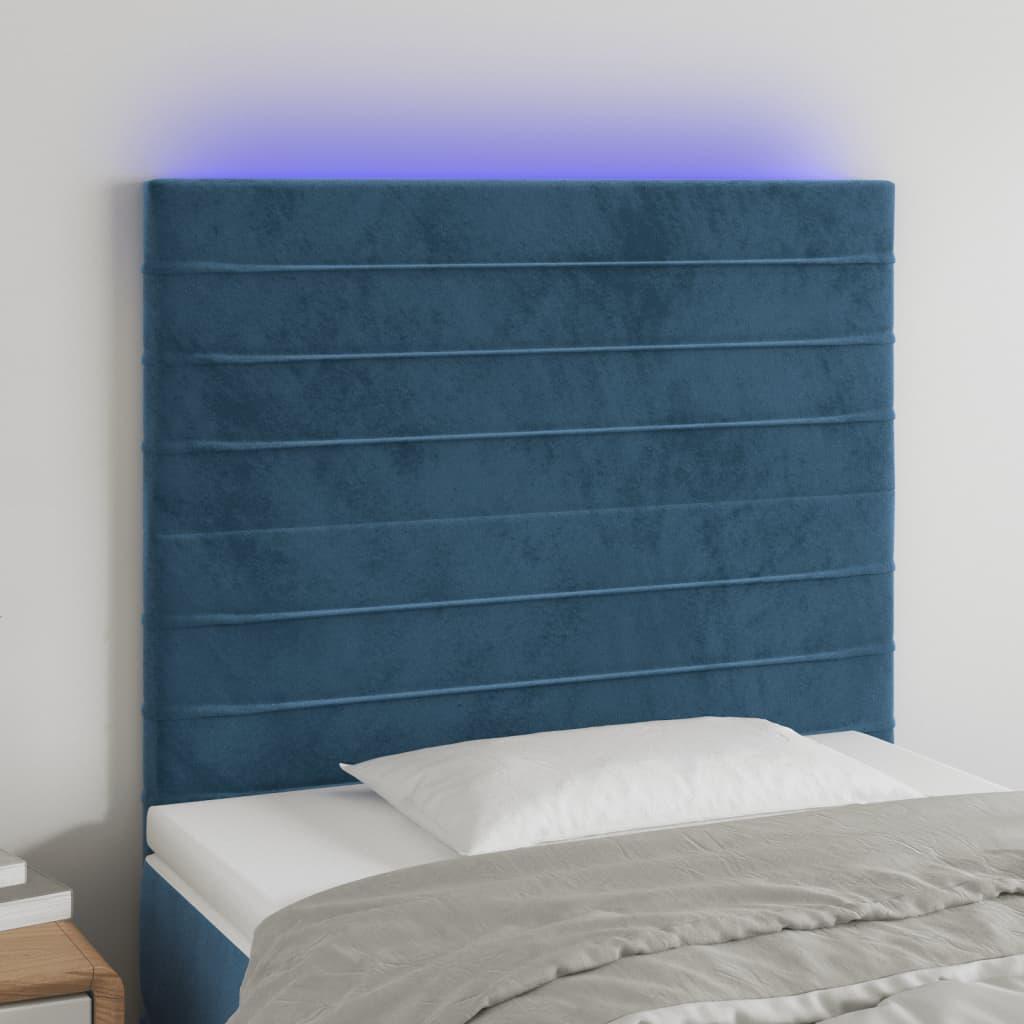 Sengegavl med LED-lys 90x5x118/128 cm fløjl mørkeblå
