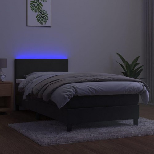Kontinentalseng i velour med madras og LED-lys 80×200 cm - mørkegrå
