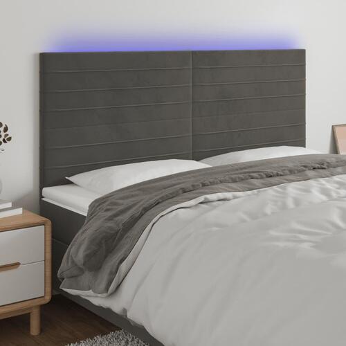 Sengegavl med LED-lys 180x5x118/128 cm fløjl mørkegrå
