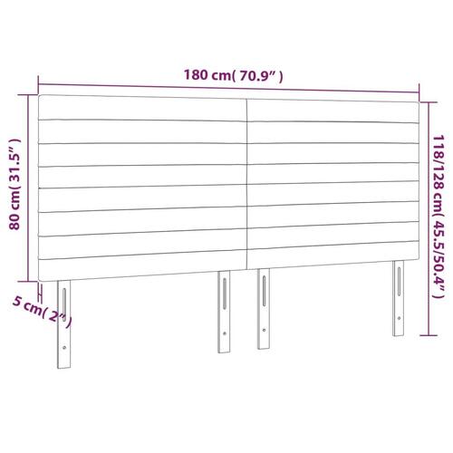Sengegavl med LED-lys 180x5x118/128 cm fløjl mørkegrå