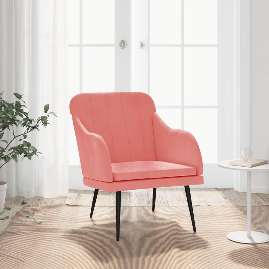 Lænestol 63x76x80 cm velour lyserød