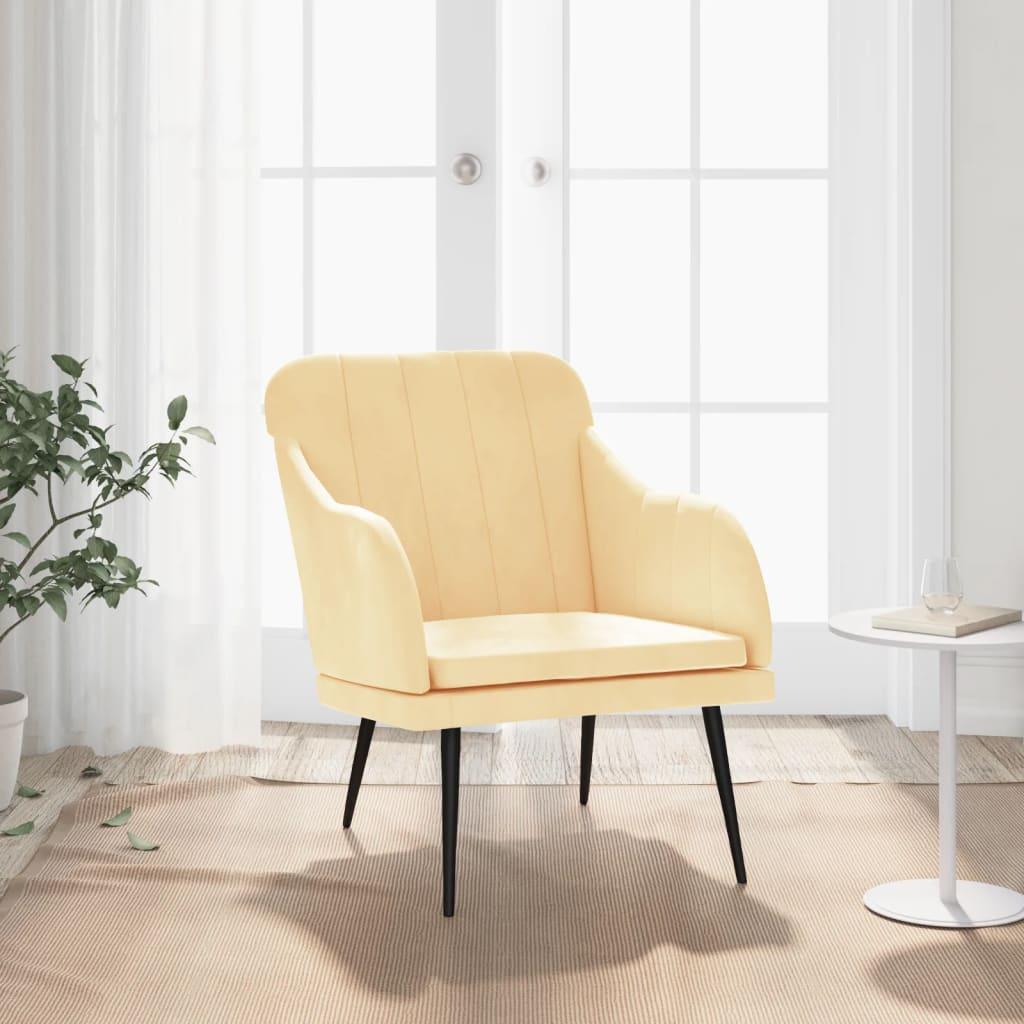 Lænestol 63x76x80 cm velour cremefarvet