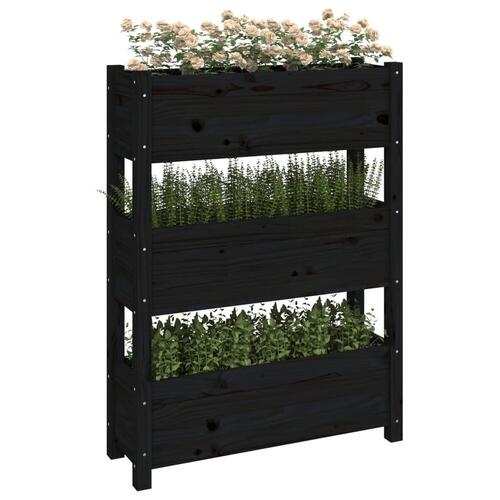 Plantekasse 77x25x104,5 cm massivt fyrretræ sort