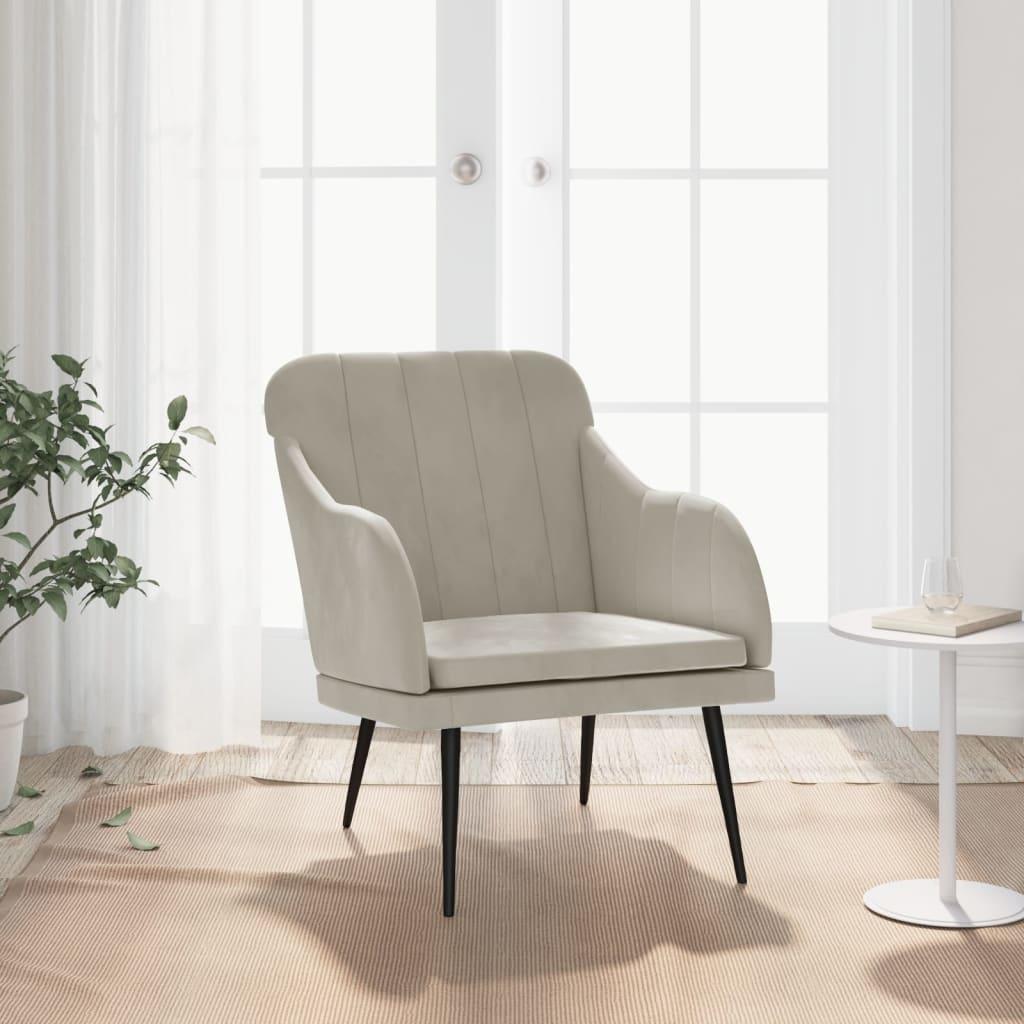 Lænestol 63x76x80 cm velour lysegrå