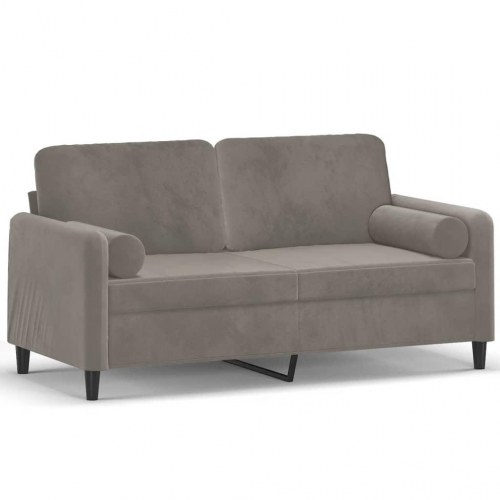 2-personers sofa med puder og hynder 140 cm velour lysegrå