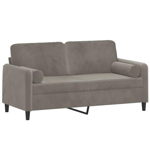 2-personers sofa med puder og hynder 140 cm velour lysegrå