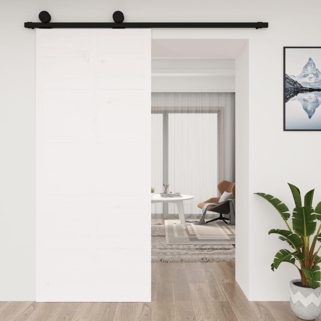 Skydedør 90x1,8x214 cm massivt fyrretræ hvid