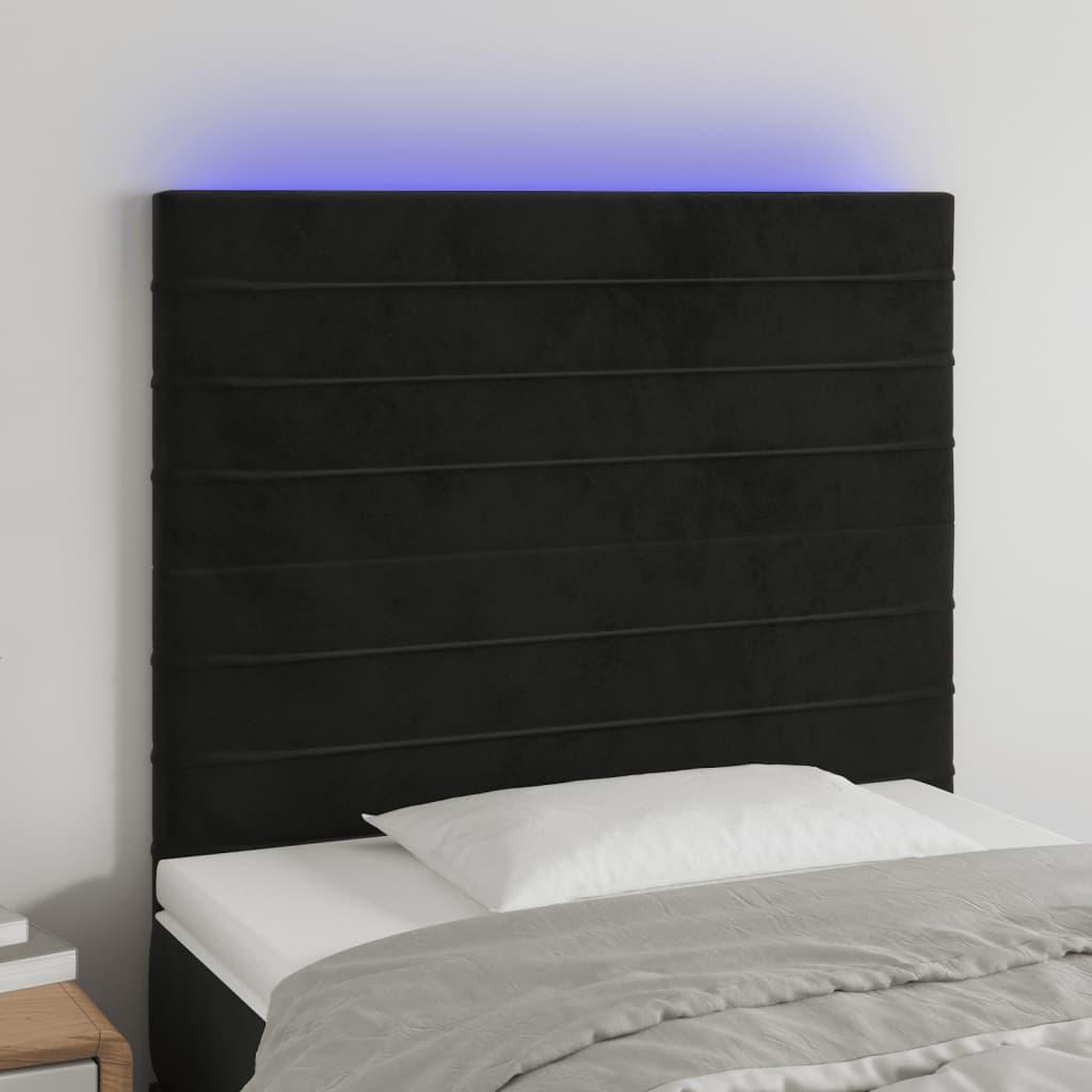 Sengegavl Med Led-Lys Velour - Sort / 90 x 5 x 118/128 cm