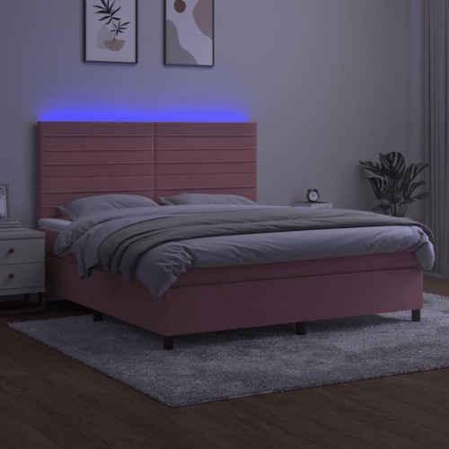 Kontinentalseng med LED-lys 180x200 cm - fløjl, lyserød