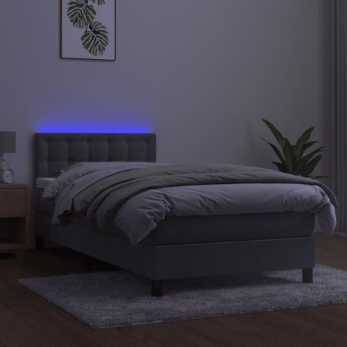 Kontinentalseng med madras og LED-lys 80x200 cm - velour, lysegrå