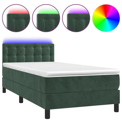 Kontinentalseng med LED-lys 80x200 cm velour mørkegrøn