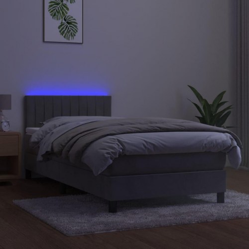 Kontinentalseng med madras og LED-lys 80×200 cm - velour, lysegrå