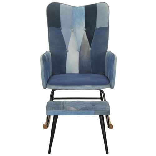 Lænestol med fodskammel denim-patchwork lærred blå