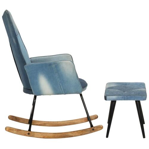 Lænestol med fodskammel denim-patchwork lærred blå