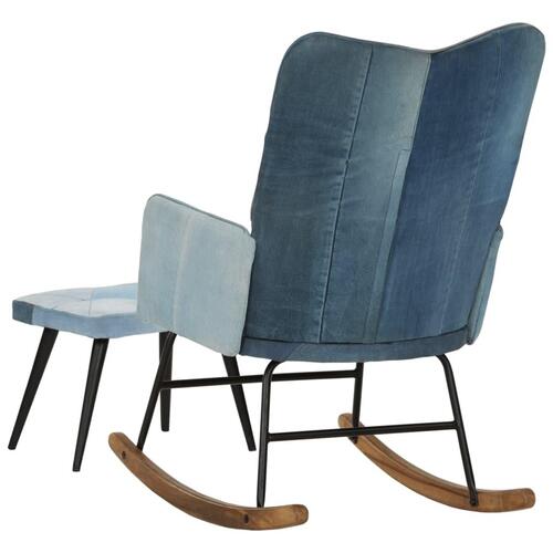 Lænestol med fodskammel denim-patchwork lærred blå