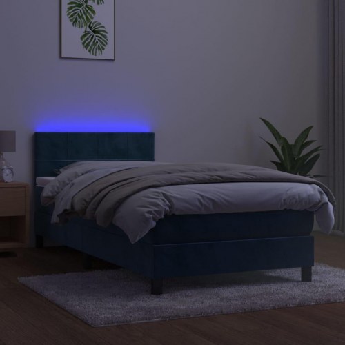 Kontinentalseng med madras og LED-lys 80×200 cm - velour, mørkeblå