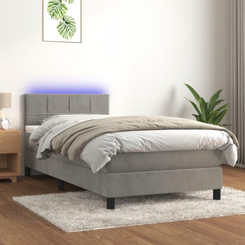 Kontinentalseng med madras og LED-lys 80×200 cm - velour, lysegrå