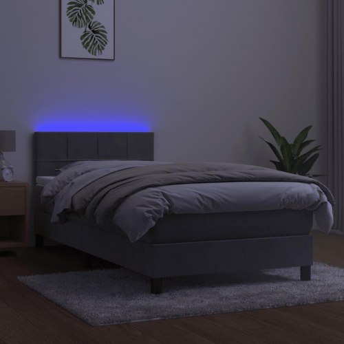 Kontinentalseng med madras og LED-lys 80×200 cm - velour, lysegrå