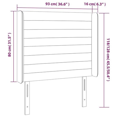 Sengegavl med LED-lys 93x16x118/128 cm fløjl mørkeblå