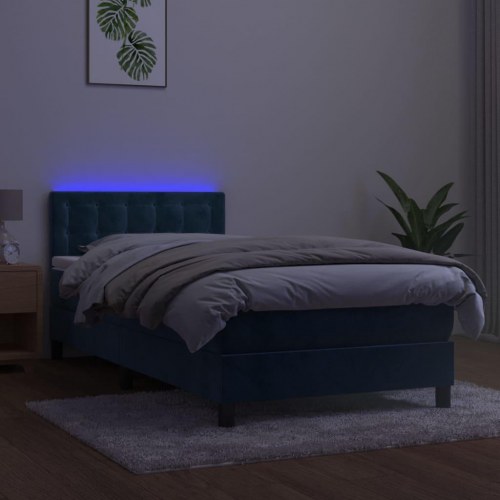 Kontinentalseng i velour med madras og LED-lys 80x200 cm - mørkeblå