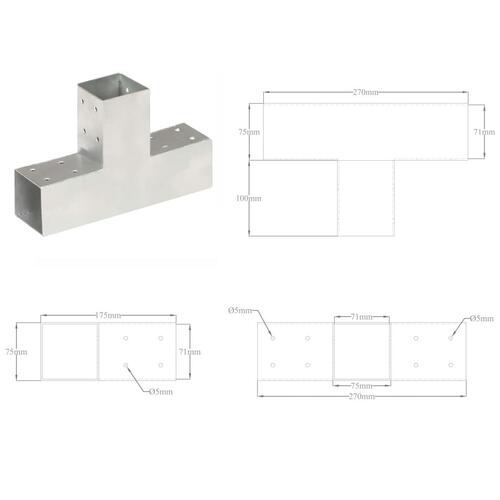 Stolpebeslag T-form 4 stk. 71x71 mm galvaniseret metal