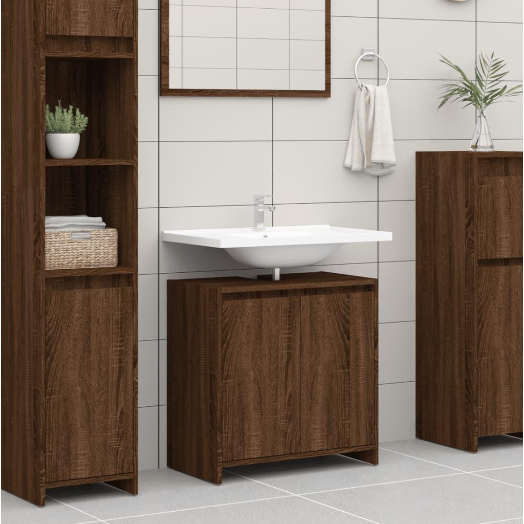 Badeværelsesskab 60x33x61 cm konstrueret træ brun egetræsfarve