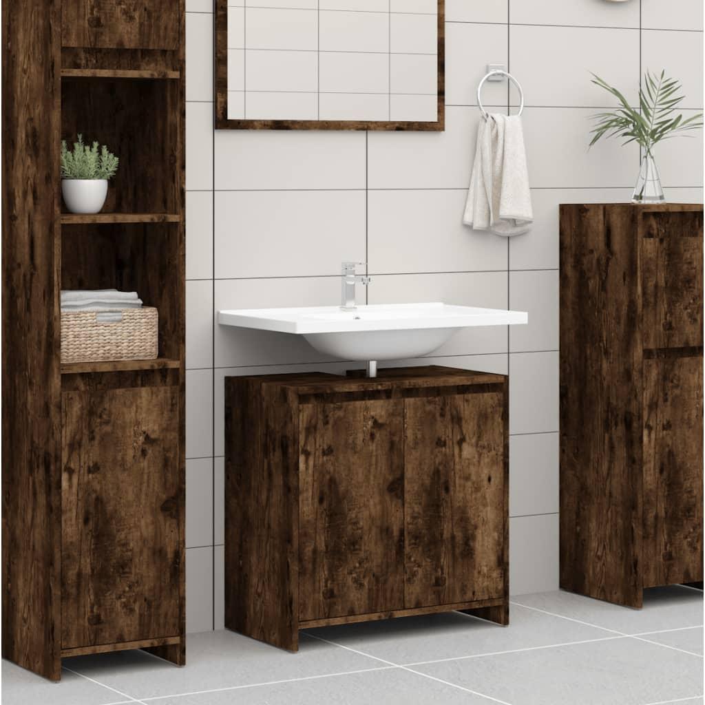 Badeværelsesskab 60x33x61 cm konstrueret træ røget egetræsfarve