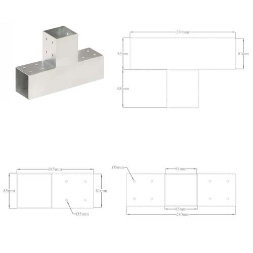 Stolpebeslag T-form 4 stk. 81x81 mm galvaniseret metal