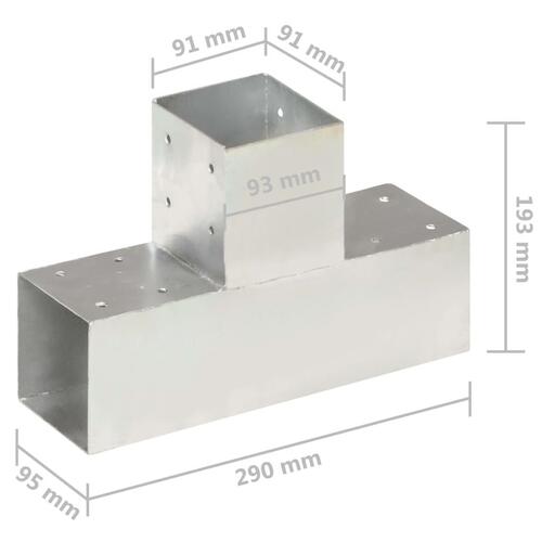 Stolpebeslag T-form 4 stk. 91x91 mm galvaniseret metal