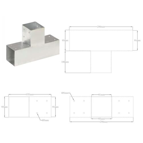 Stolpebeslag T-form 4 stk. 91x91 mm galvaniseret metal