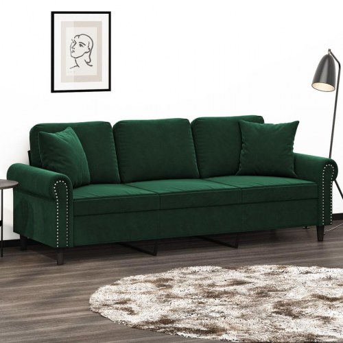 3-personers sofa med puder og hynder 180 cm velour mørkebrun