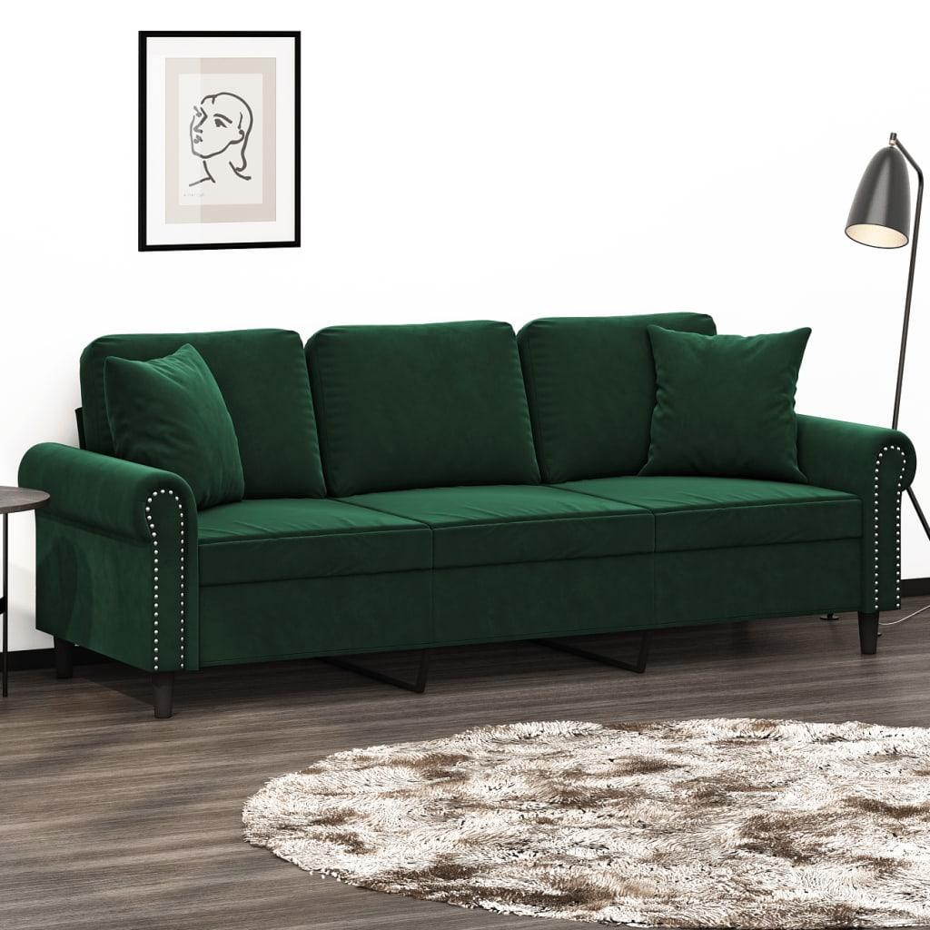 3-personers sofa med puder og hynder 180 cm velour mørkebrun