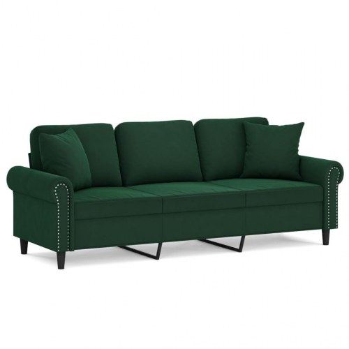 3-personers sofa med puder og hynder 180 cm velour mørkebrun