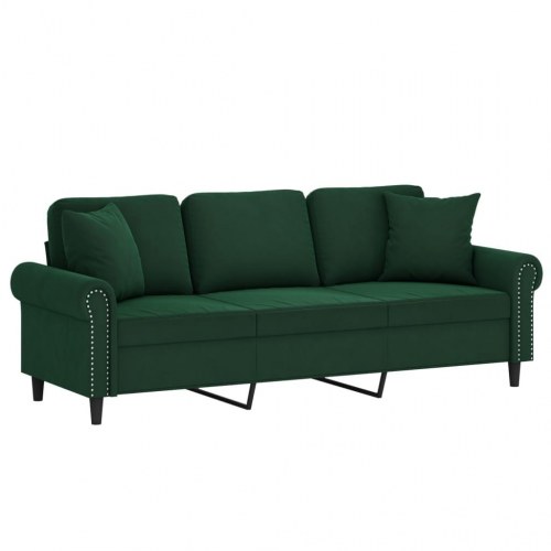 3-personers sofa med puder og hynder 180 cm velour mørkebrun