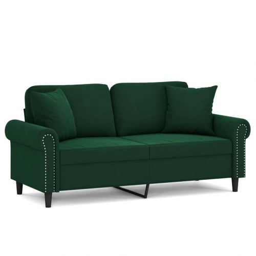 2-personers sofa med puder og hynder 140 cm velour mørkegrøn