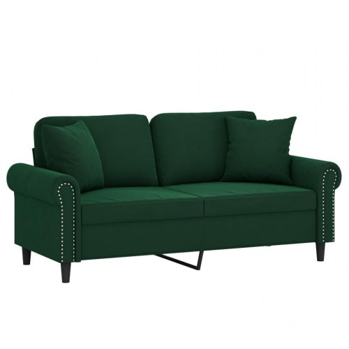 2-personers sofa med puder og hynder 140 cm velour mørkegrøn