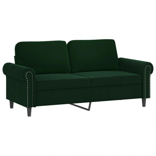 2-personers sofa med puder og hynder 140 cm velour mørkegrøn
