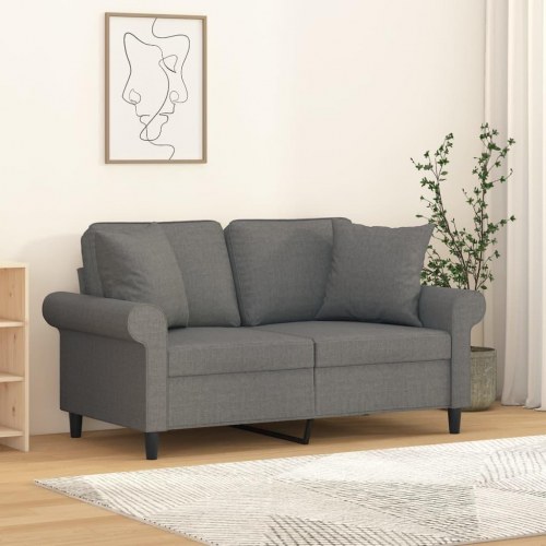2-personers sofa med puder og hynder 120 cm stof mørkegrå