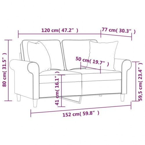 2-personers sofa med puder og hynder 120 cm stof mørkegrå