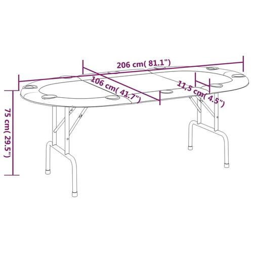 Foldbart pokerbord 10 pers. 207x106x76 cm grøn