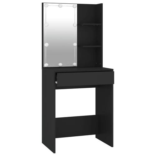 Makeupbord med LED-lys 60x40x140 cm sort