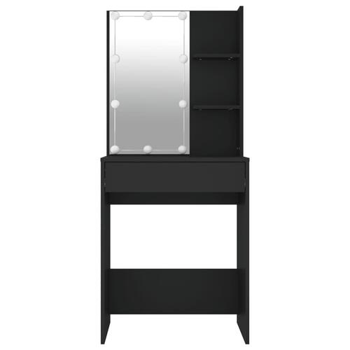 Makeupbord med LED-lys 60x40x140 cm sort