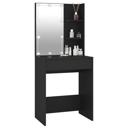 Makeupbord med LED-lys 60x40x140 cm sort