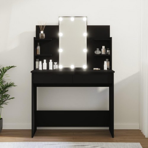 Makeupbord med LED-lys 96x40x142 cm sort