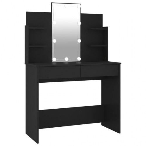 Makeupbord med LED-lys 96x40x142 cm sort