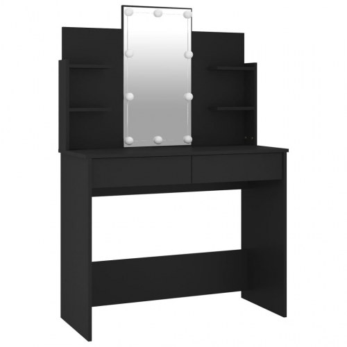 Makeupbord med LED-lys 96x40x142 cm sort