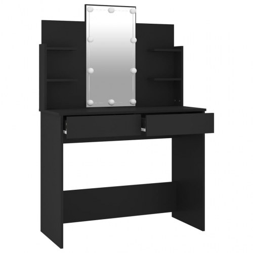 Makeupbord med LED-lys 96x40x142 cm sort
