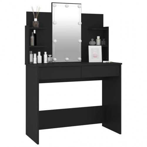 Makeupbord med LED-lys 96x40x142 cm sort